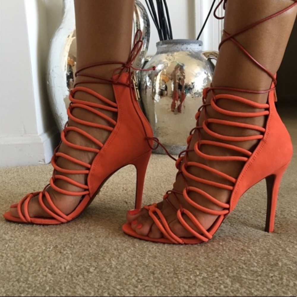 SCHUTZ Fiorenza Leather Lace Up Sandals, Salmon